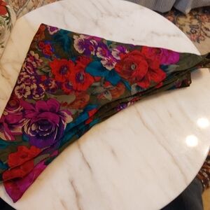 Vintage Liz Claiborne Silk Scarf, 1980s Roses Pattern, 31X31 Inches